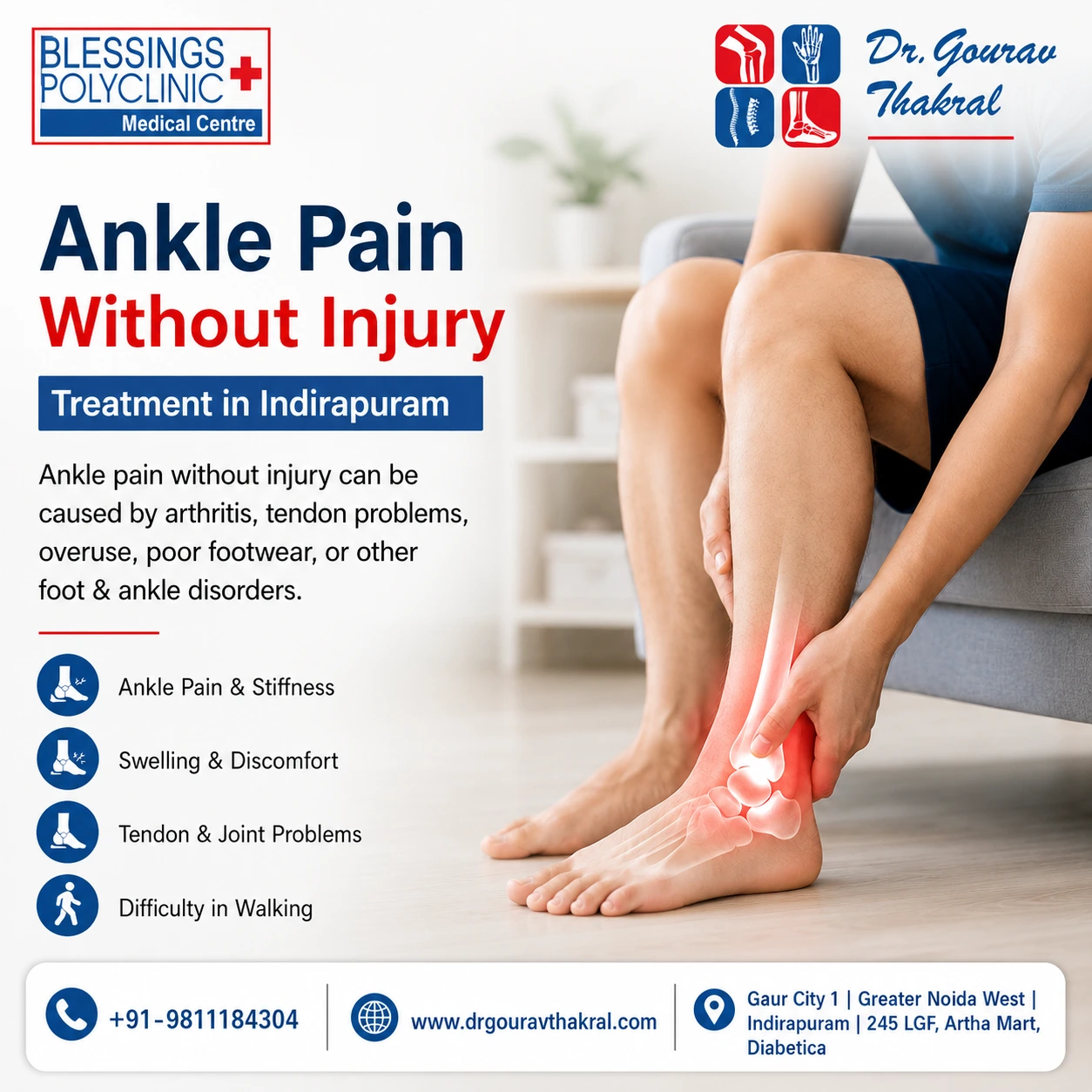 Ankle Pain Without Injury Treatment in Indirapuram