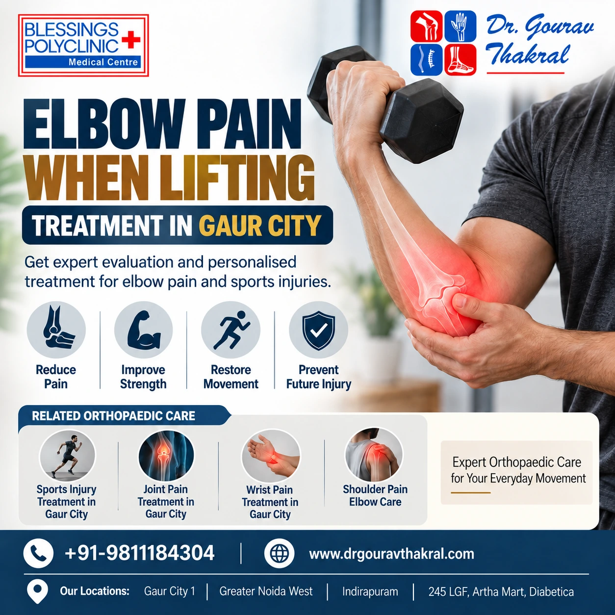 Elbow Pain When Lifting Treatment in Gaur City