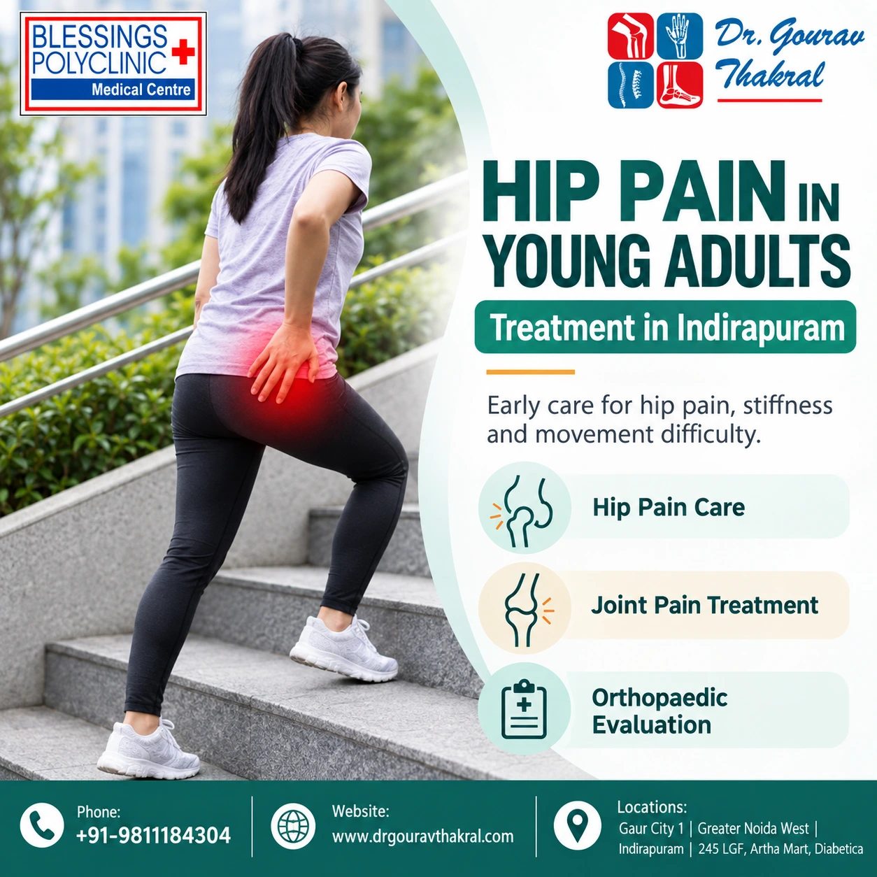 Hip Pain in Young Adults Treatment in Indirapuram