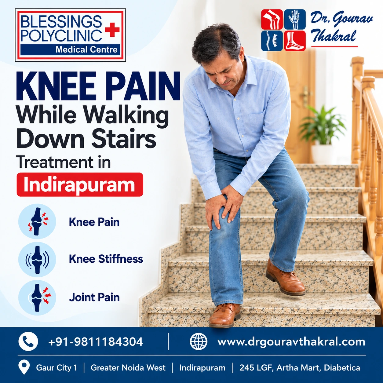 Knee Pain While Walking Down Stairs Treatment in Indirapuram