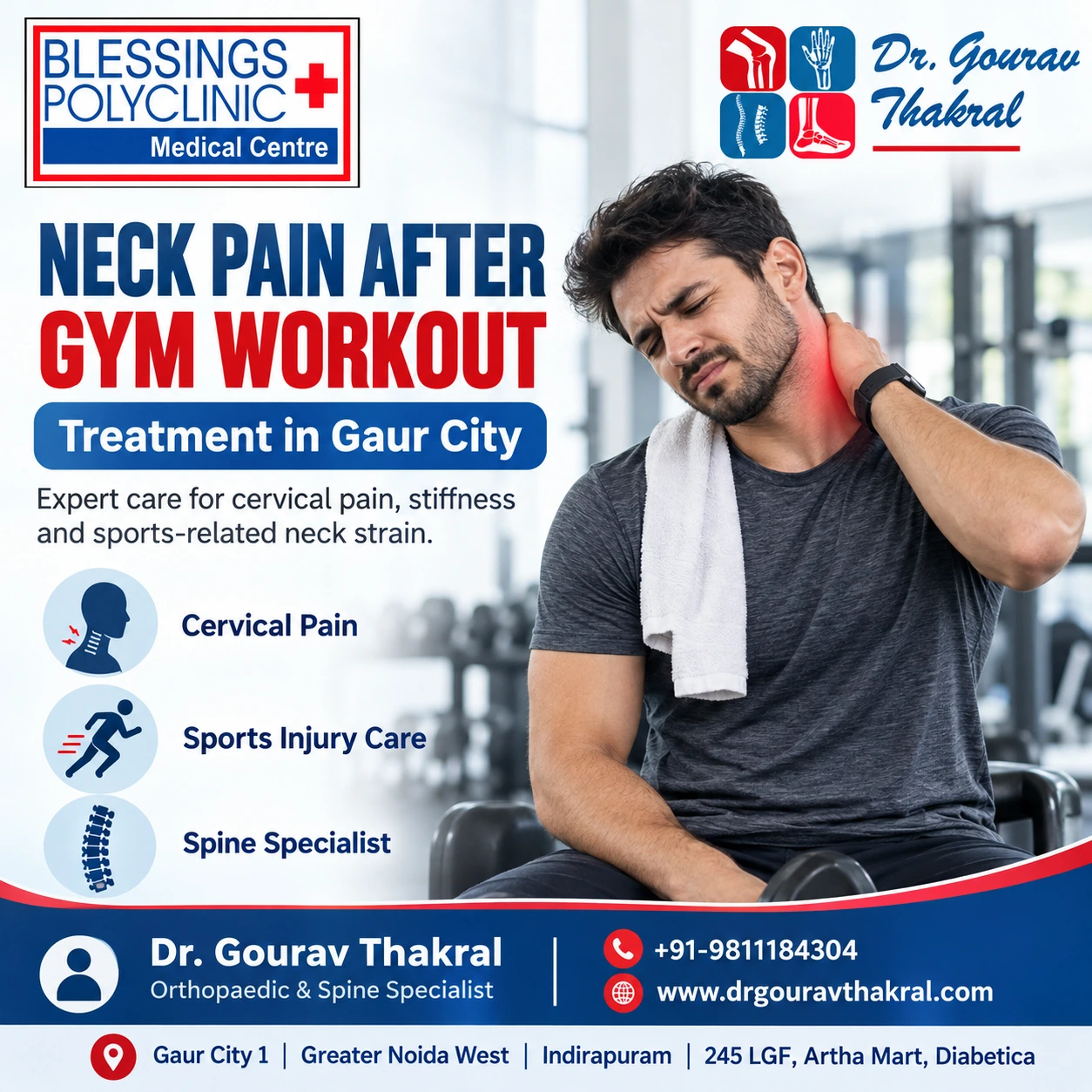 Neck Pain After Gym Workout Treatment in Gaur City