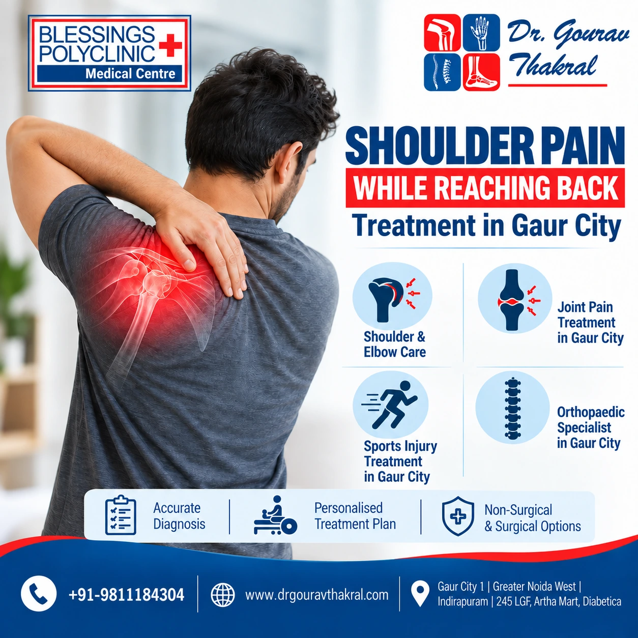 Shoulder Pain While Reaching Back Treatment in Gaur City: Causes & Care