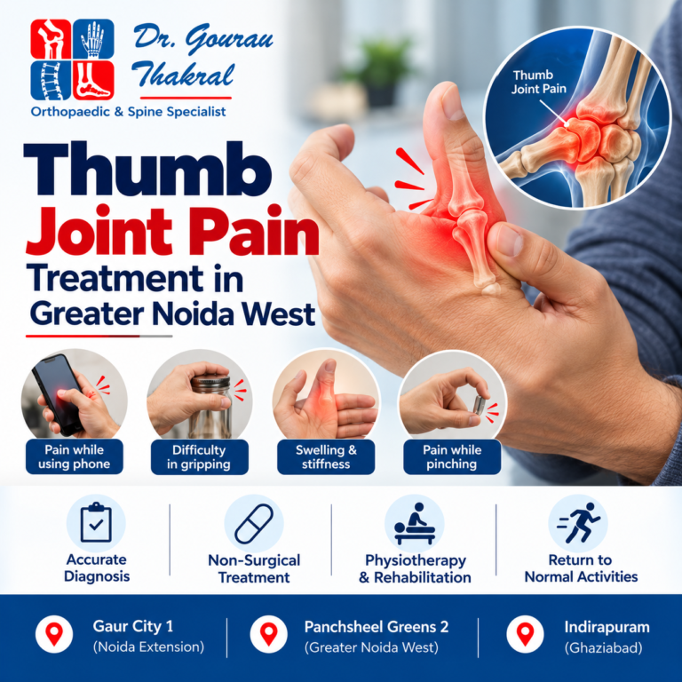 Thumb joint pain treatment in Greater Noida West for arthritis, stiffness, swelling, grip pain and reduced hand movement